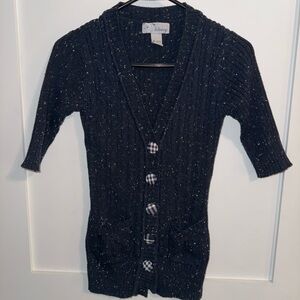 Daisy Blue Knit Cardigan with Checkered Buttons